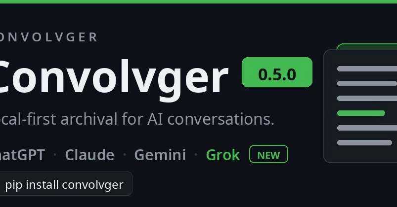 Convolvger 0.5.0 posibilita archivado local de conversaciones con IA como ChatGPT y Grok